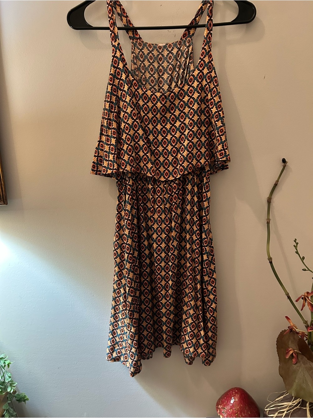 Sleeveless Geometric Print Summer Dress in Navy and Coral